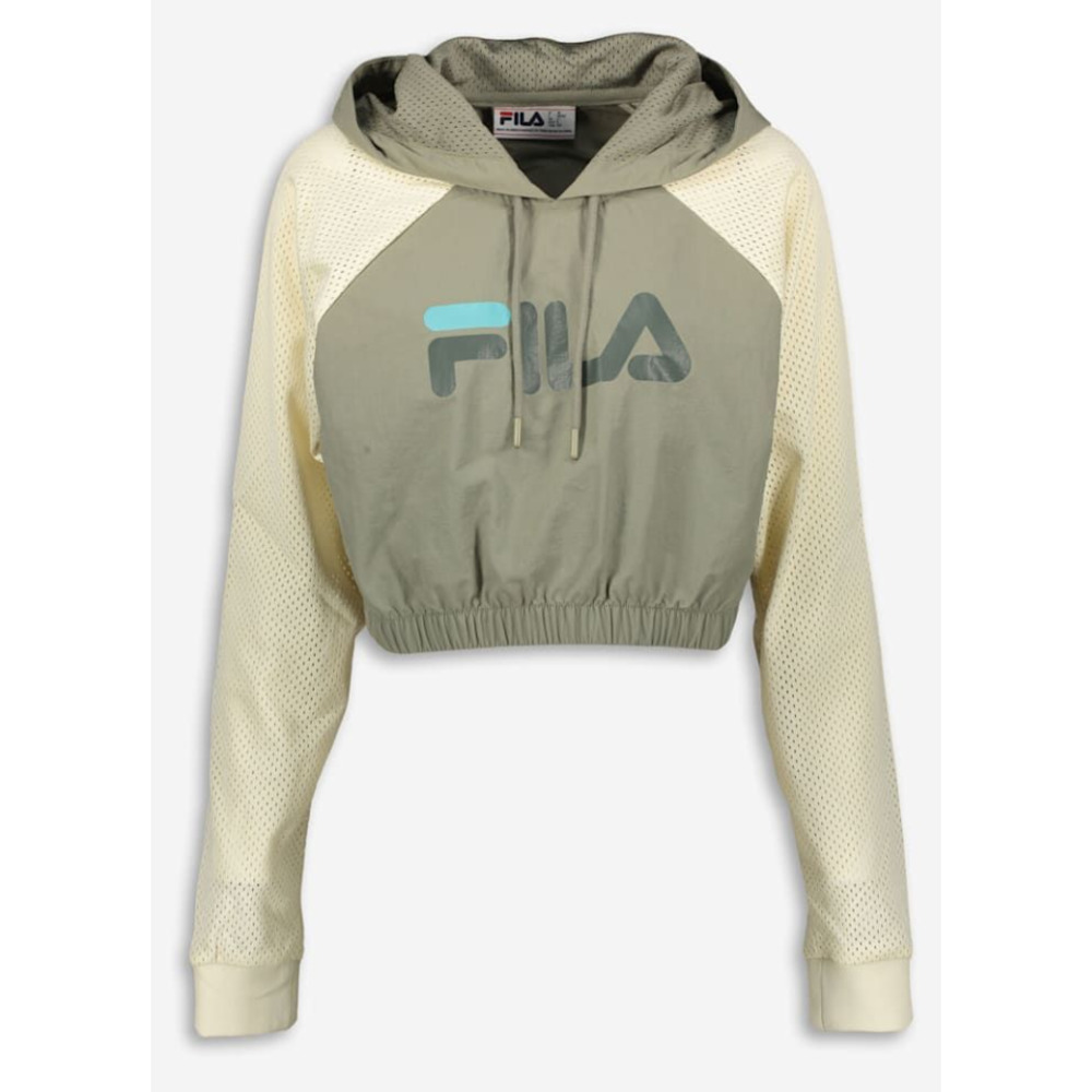 Fila Size XL Women's Green and Cream Isha Crop Hooded Mesh Sleeve Pullover
